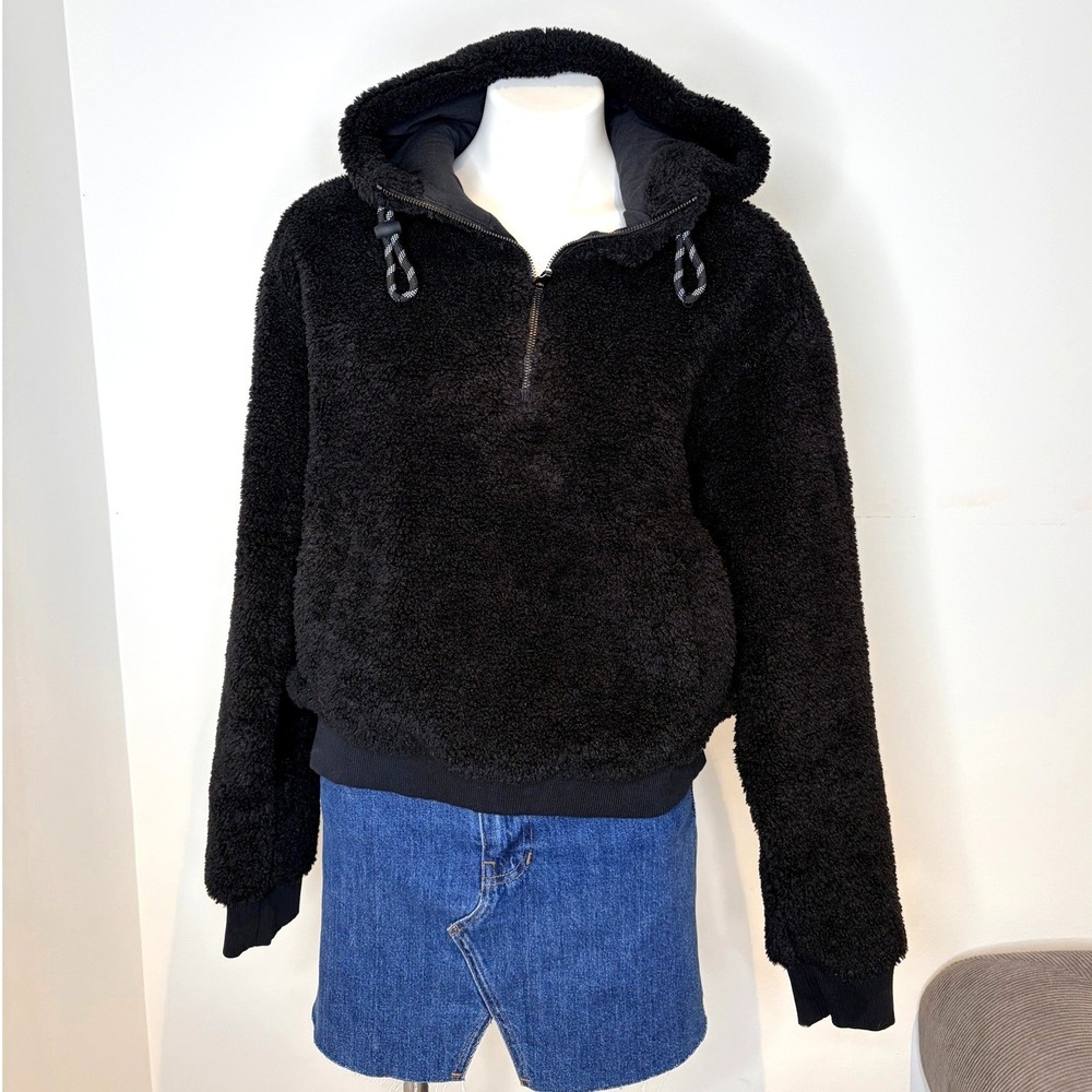 Lululemon Textured Fleece 1/2 Zip Hoodie Women 12 Black LW3FLRS NWT Plush Cozy